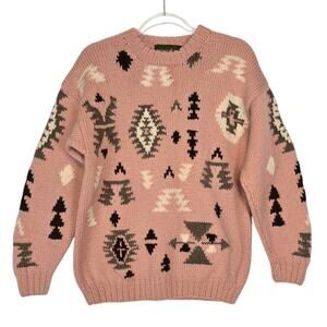 Vintage Outback Red Heavy Wool Sweater Pink Southwestern Print Chunky Medium
